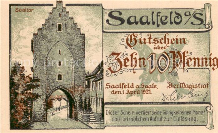 Saalfeld Saale Saaltor Saalebruecke Zehn Pfennig Gutschein