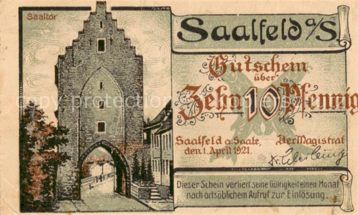 Saalfeld Saale Saaltor Saalebruecke Zehn Pfennig Gutschein