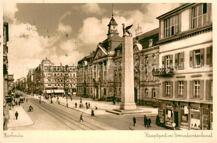 Karlsruhe Baden Hauptpost mit Grenadierdenkmal