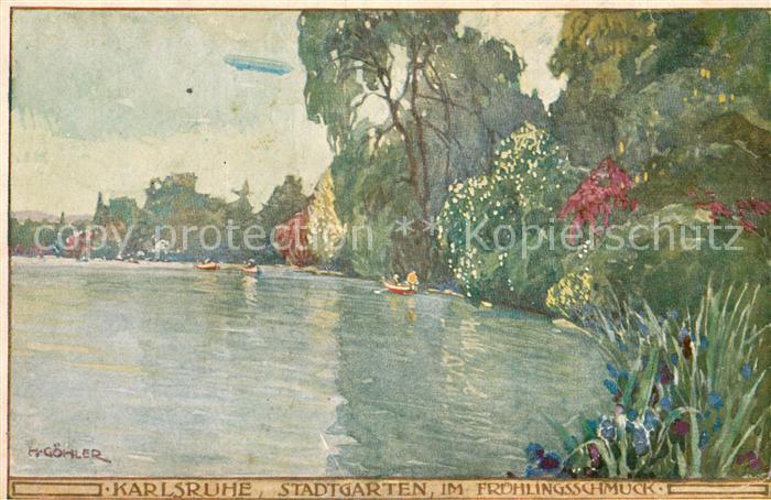 Karlsruhe Baden Stadtgarten im Fruehling Kuenstlerkarte