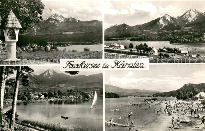 Faakersee Kaernten AT Badestrand u. Umgebung See-Ansichten