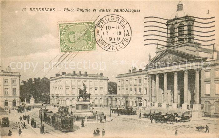 Bruxelles Bruessel Place Royale et Eglise Saint-Jacques Strassenbahn Kutschen