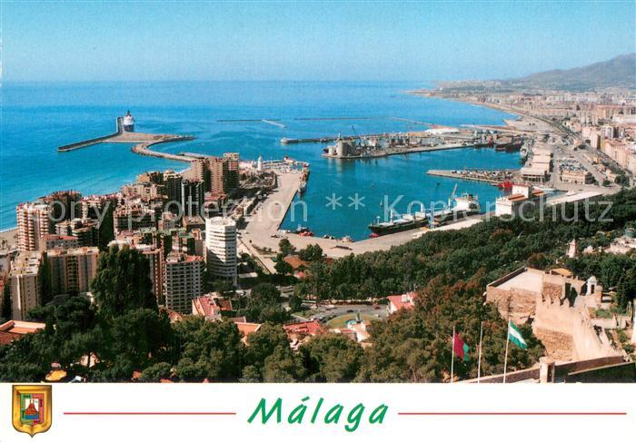 Malaga Andalucia Blick v. Oben a. Kueste u. Stadt Hafen
