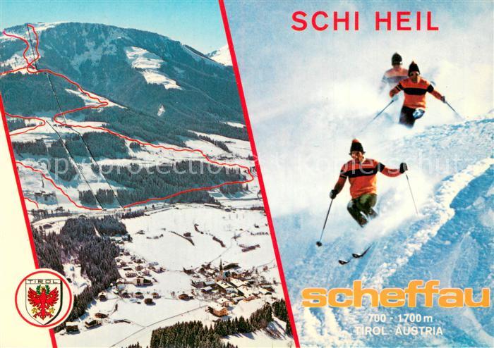 Scheffau Tirol Wilden Kaiser AT Totalansicht Wintersportgebiet Skifahrer