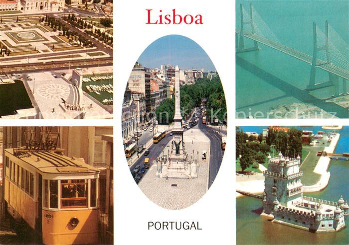 Lisboa Fliegeraufnahme Teilansichten m. Obelistk u. Strassenbahn