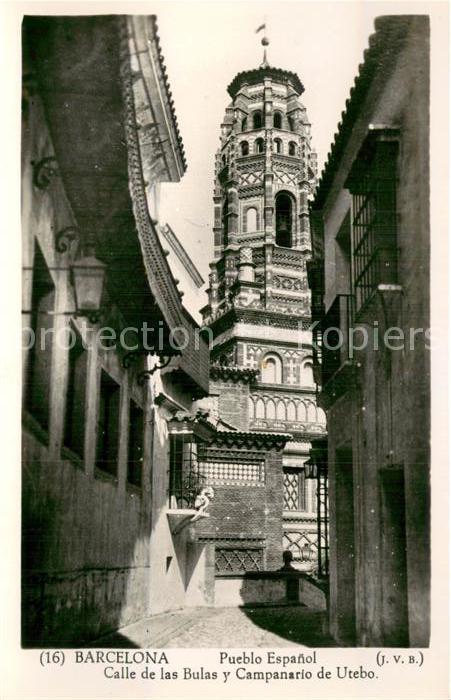 Barcelona Cataluna Pueblo Espanol Calle de las Bulas y Campanario de Utebo