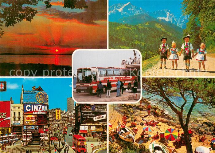 Kempten Allgaeu Sonnenuntergang Orka Reisebus Trachtenkinder Stadtansicht Strand