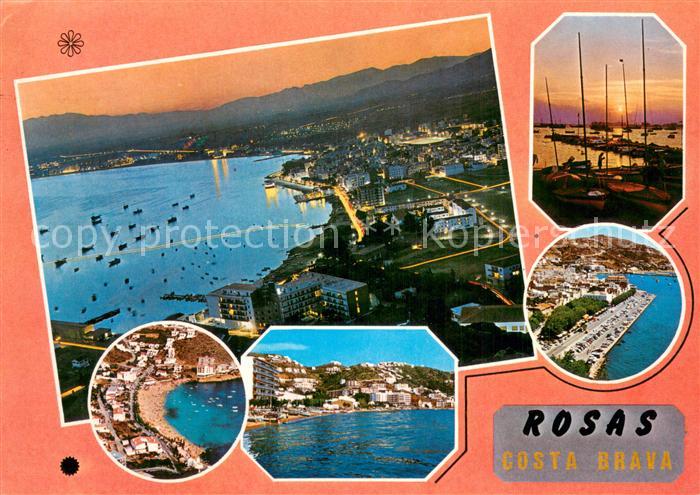 Rosas Costa Brava Cataluna ES Panorama Hafenpartie Strand