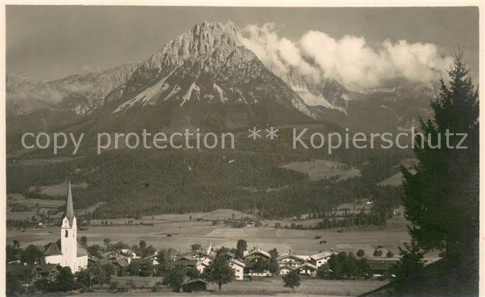 Elmau Ellmau Tirol AT Ortsansicht mit Kirche Blick gegen Kaisergebirge