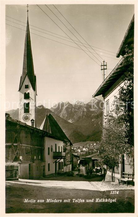 Mieders Tirol Dorfmotiv mit Kirche Blick gegen Telfes und Kalkkoegel