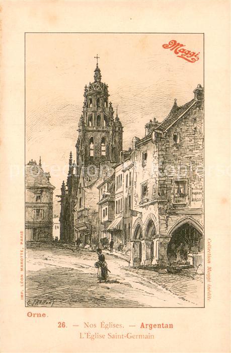 Argentan 61 Eglise Saint Germain Dessin Kuenstlerkarte Werbung Maggi