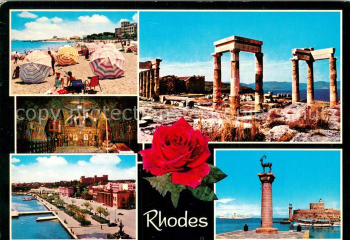 Rhodes Rhodos Greece Strand Ruinen Antike Staette Hafeneinfahrt Statue Elafos un