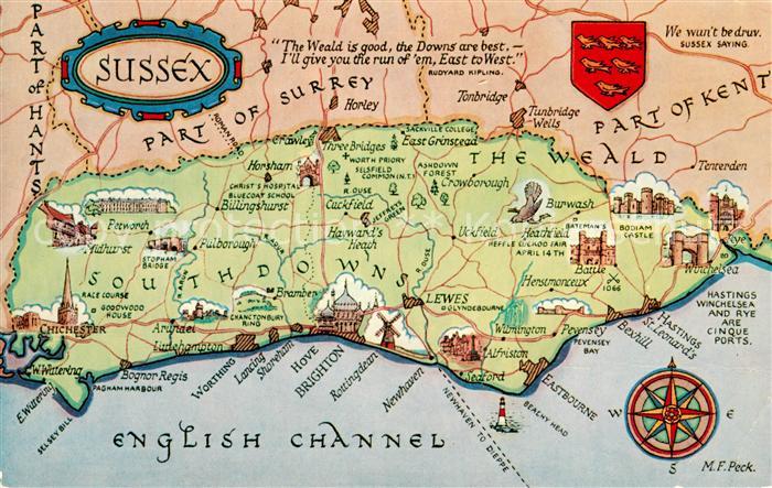 Brighton  East Sussex UK Karte Sussex Southdowns
