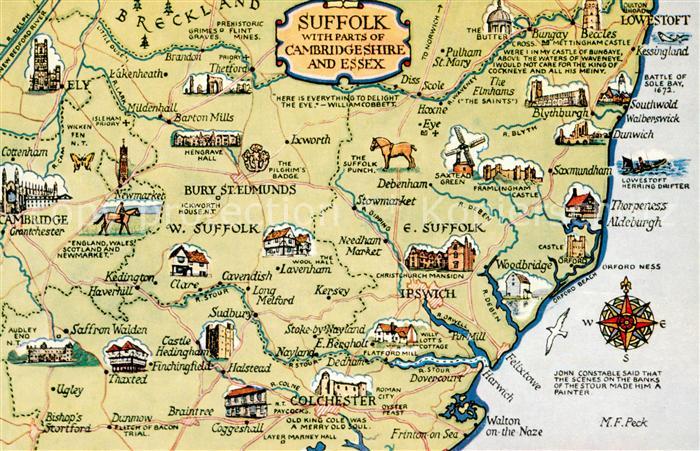 Suffolk UK Karte Suffolk with Parts of Cambridgeshire and Essex