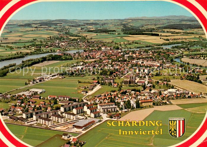 Schaerding Inn Fliegeraufnahme m. Blick auf Bayern