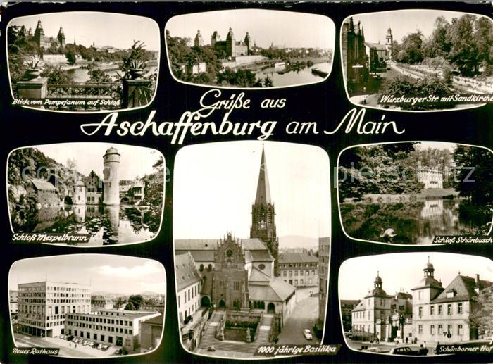 Aschaffenburg Main Blick vom Pompejanum Wuerzburger Str Sandkirche Schloss Mespe
