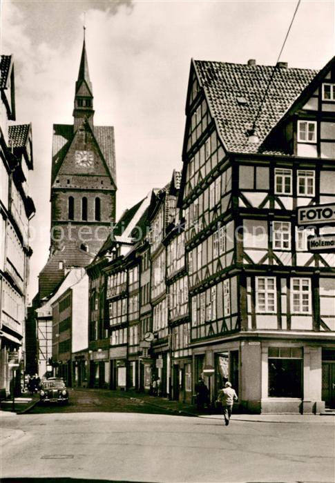 HANNOVER  CITY Kramerstrasse u. Turm d. Marktkirche Fachwerkhaeuser