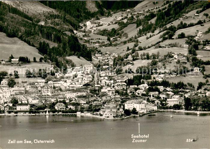 Zell See AT Fliegeraufnahme Gesamtansicht m. Seehotel Zauner