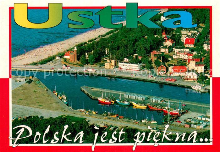 Ustka Stolpmuende PL Fliegeraufnahme Anlegestelle u. Strand