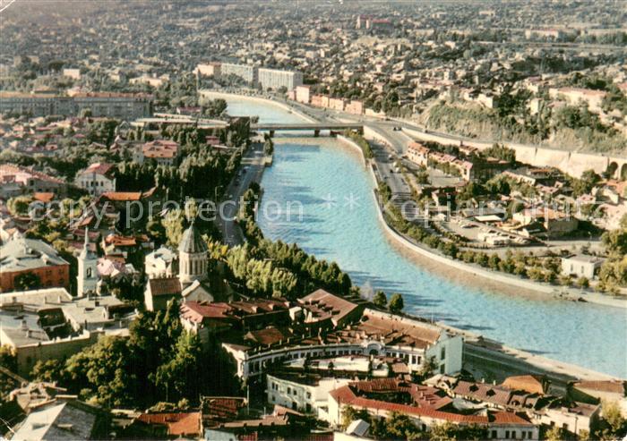 Tbilisi Tiflis Georgia Fliegeraufnahme Teilansicht m. Fluss