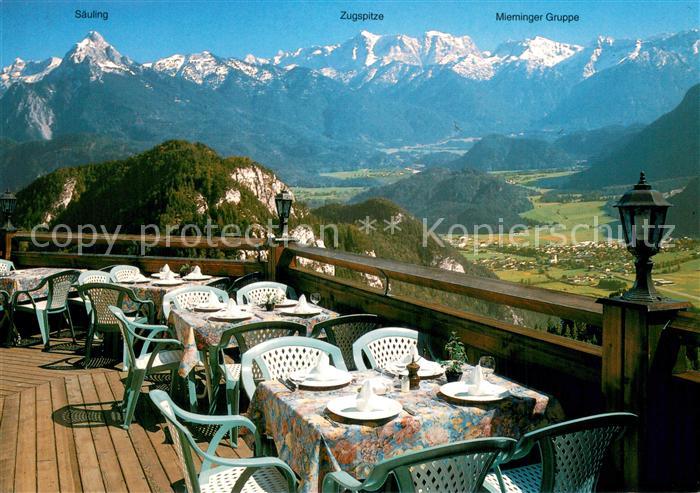 Meilingen Pfronten Burghotel auf dem Falkenstein Terrasse Zugspitze Saeuling Mie
