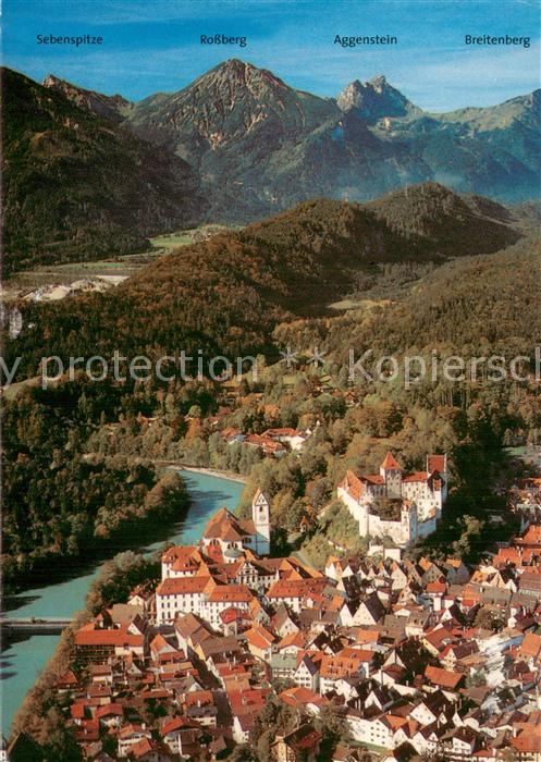 Fuessen Allgaeu Altstadt mit Hohem Schloss und ehem Kloster St Mang Fliegeraufna