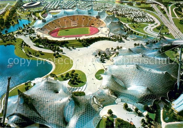 Muenchen Bayern Olympische Sportstaetten Blick vom Olympiaturm
