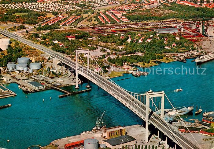 Goeteborg Flygfoto over aelvsborgsbron med Hisingen i bakgrunden