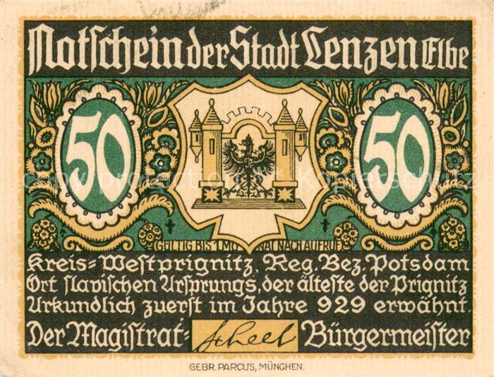 Lenzen Elbe 50 Pfennig Notgeld Lenzener Herdbuchgesellschaft