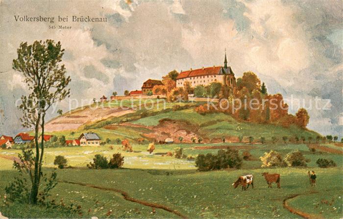 Volkersberg Bad Brueckenau Blick zum Kloster Kuenstlerkarte