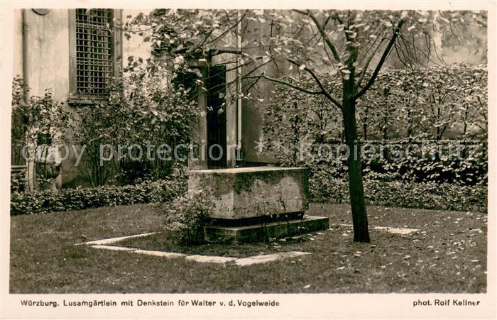 WueRZBURG Bayern Lusamgaertlein mit Denkstein fuer Walter von der Vogelweide