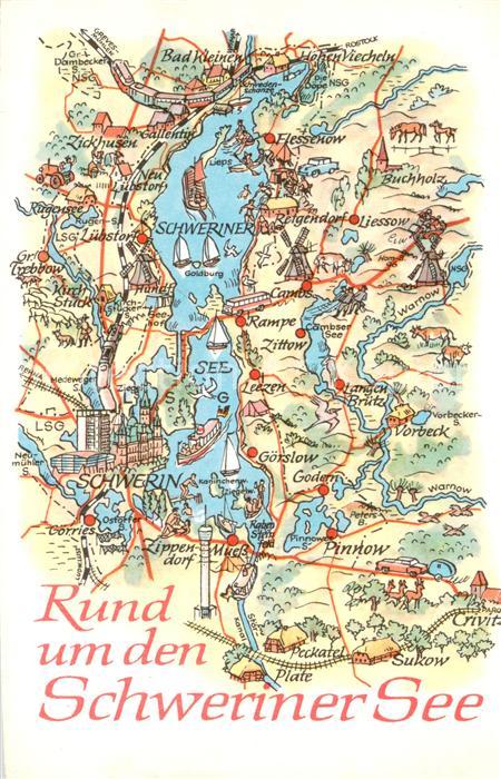Schwerin Mecklenburg Rund um den Schweriner See Landkarte