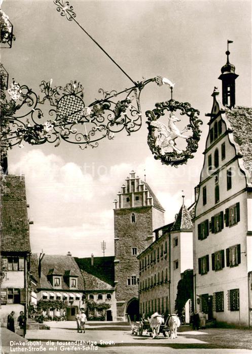 Dinkelsbuehl 1000jaehrige Stadt Lutherstrasse Greifenschild Tuerschild Altstadt