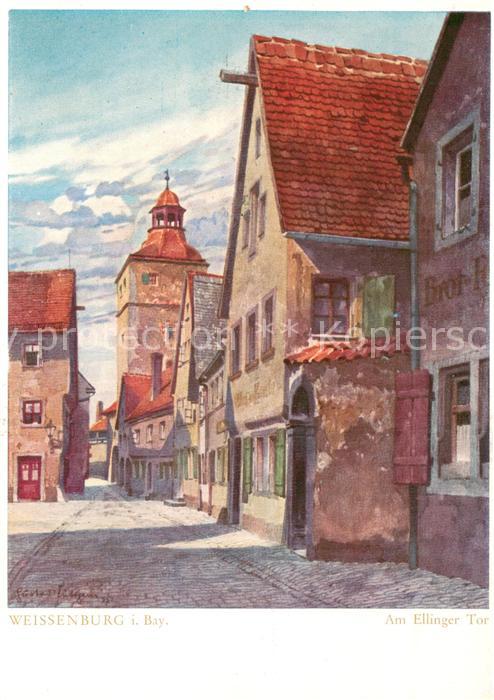Weissenburg  Bayern Altfraenkische Reichsstadt Partie am Ellinger Tor Aquarell v