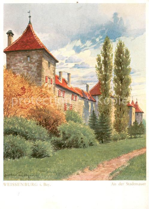 Weissenburg  Bayern Altfraenkische Reichsstadt Stadtmauer Aquarell von Gustav Lu
