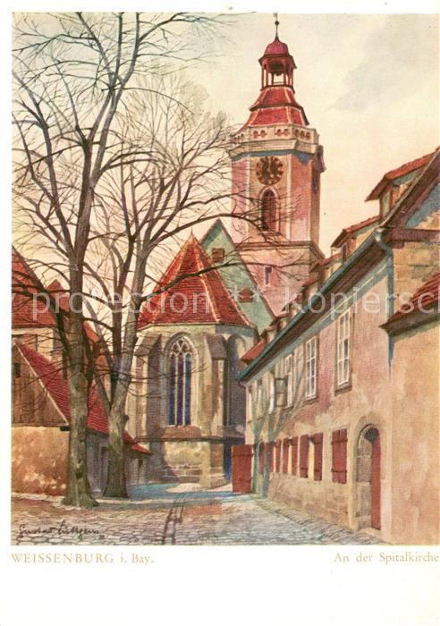 Weissenburg  Bayern Altfraenkische Reichsstadt Spitalkirche Aquarell von Gustav