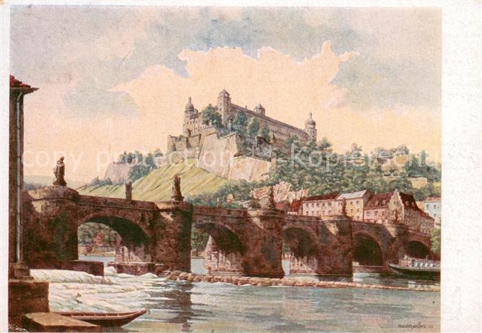 WueRZBURG Bayern Mainbruecke Festung Hugo Moehl Kuenstlerkarte Kunstausstellung