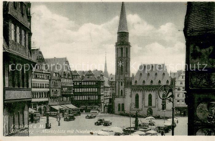 Frankfurt Main Roemerberg Marktplatz mit Nicolaikirche