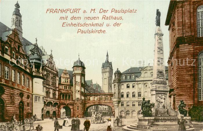 Frankfurt Main Paulsplatz mit neuem Rathaus Einheitsdenkmal Paulskirche
