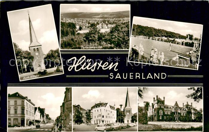 Huesten Kirche Totalansicht Freibad Roenkhauser Strasse Markt Schloss Herdringen