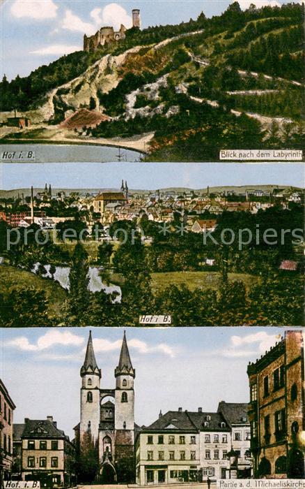 Hof Cham Blick nach dem Labyrinth Stadtpanorama Michaeliskirche Feldpost