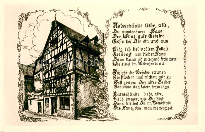 Traben-Trarbach Mosel Alte Ratsschaenke anno 1674 Fachwerkhaus Gedicht Kuenstler