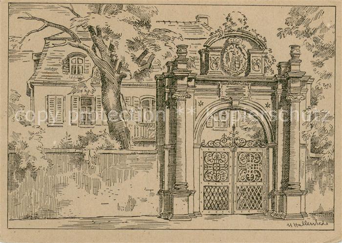 Darmstadt Porzellanmuseum Zeichnung Ulrich Hallerstede Kuenstlerkarte