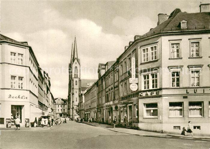 Hof Saale Luitpoldstrasse mit Marienkirche Kupfertiefdruck