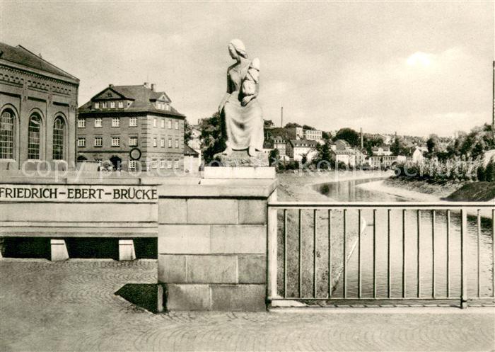 Hof Saale Friedrich Ebert Bruecke Statue Kupfertiefdruck