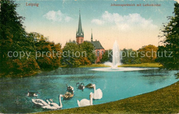 LEIPZIG Sachsen Johannaparkteich Schwaene Lutherkirche Feldpost