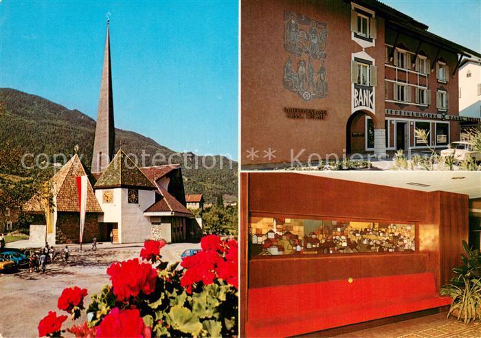 Algund Merano Pfarrkirche und Raiffeisenkasse