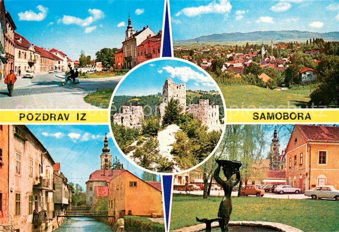 Samobor Croatia Stadtpanorama Burgruine Motive Innenstadt Brunnen