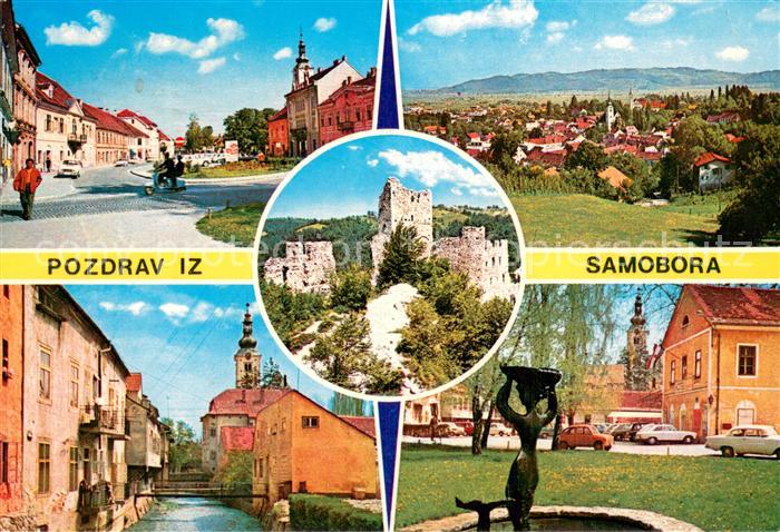 Samobor Croatia Motive Innenstadt Burgruine Brunnen Stadtpanorama