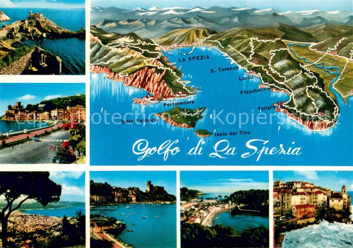 La Spezia Liguria IT Panorama Kuestenort aus der Vogelperspektive Reliefkarte